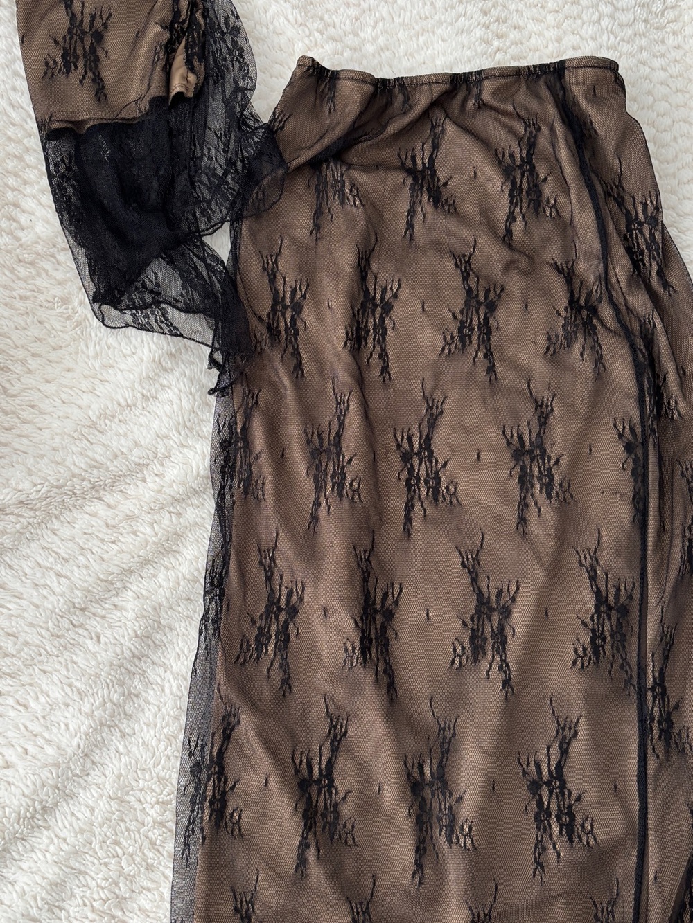 & Other Stories Black Lace Sheer Slip Skirt over Tan